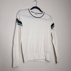 Madewell 100% Linen Varsity Stripe Sweater Small White Navy Preppy Coastal